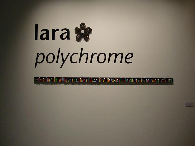 polychrome opening night (3).JPG - title wall - showing both the small wallflower maquette and "i-catching (ipods)" piece.